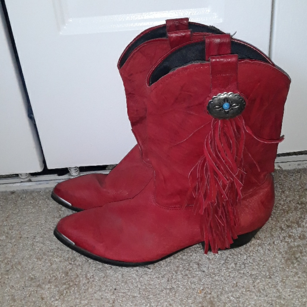 Womens red leather cowboy boots